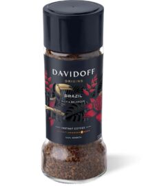 Davidoff Origins Brazil Coffee Jar with Art illustrated label, showing Brand name, Product name, intensity and weight on it.