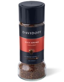 Davidoff Rich Aroma Coffee Jar with red label, showing Brand name, Product name, intensity and weight on it.